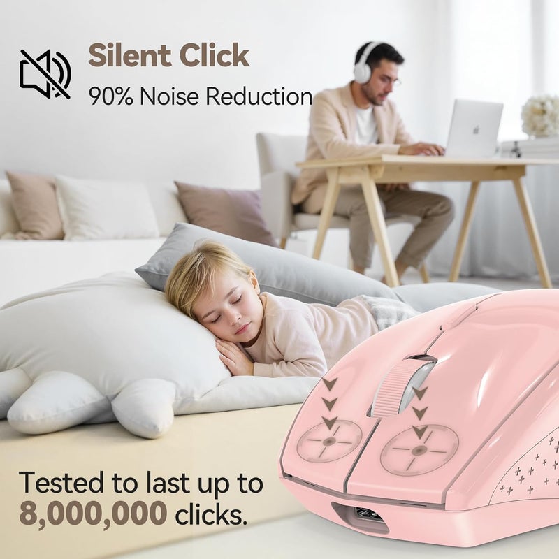 TECKNET Wireless Mouse Jiggler, Silent Click Rechargeable Mouse, Plug & Play with USB-C Adapter, 6400 DPI Ergonomic Mouse, Build-in Mouse Mover, 2.4G Computer Mice for Mac, Laptop, Desktop, PC - Image 5